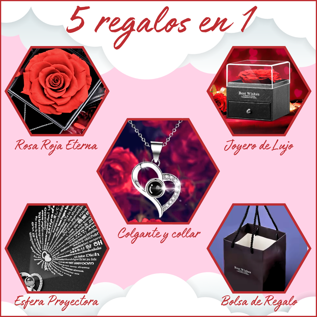 Colgante "Te Quiero" en 100 Idiomas y Rosa Roja Eterna