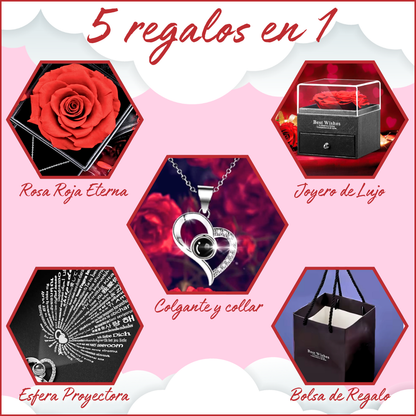 Colgante "Te Quiero" en 100 Idiomas y Rosa Roja Eterna