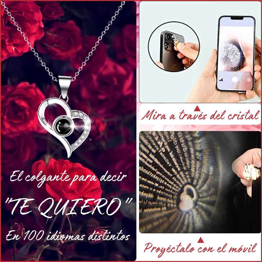 Colgante "Te Quiero" en 100 Idiomas y Rosa Roja Eterna