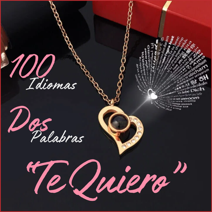 Colgante "Te Quiero" en 100 Idiomas y Rosa Roja Eterna